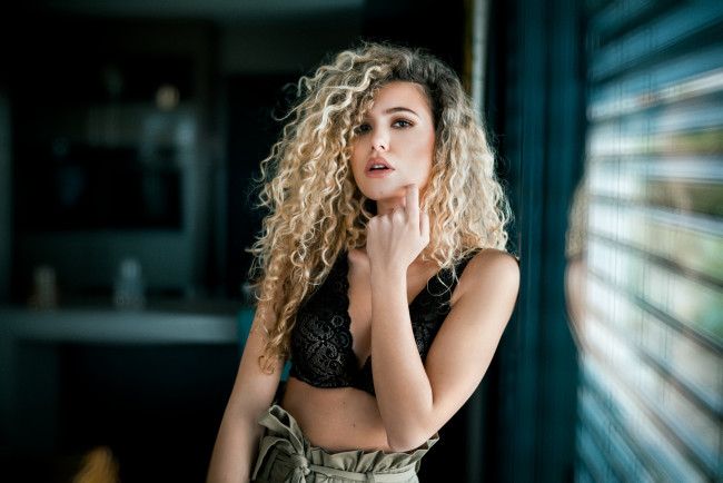 Blonde lingerie curly screaming